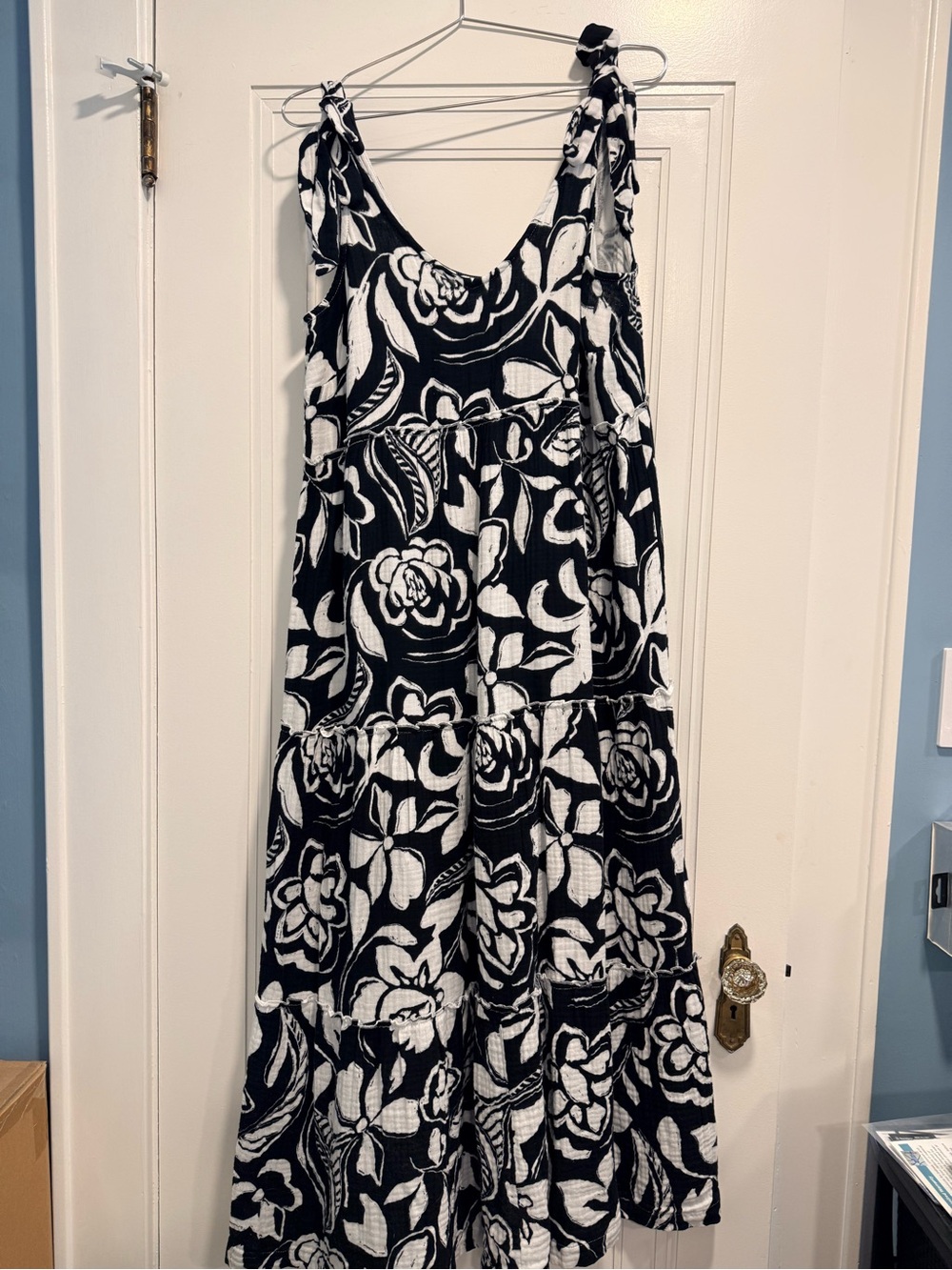 Isabel Maternity by Ingrid & Isabel Black and White Floral Tie-Strap Maxi Dress